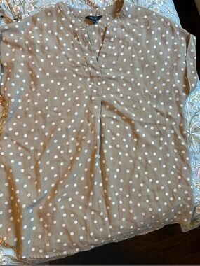 RACHEL Rachel Roy Taupe and White Polka Dot Blouse
